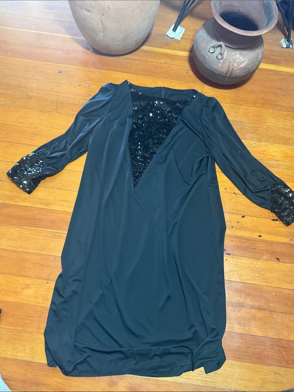 Black Sequin V-Neck Cocktail Dress